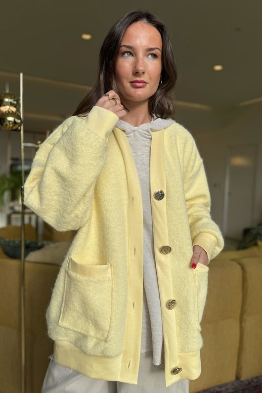 Beach Walk Fleece Cardigan Lemon /1=